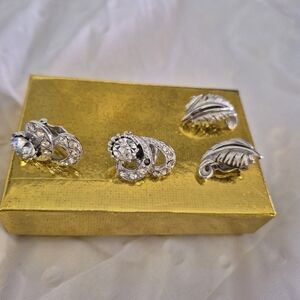 Vintage Clip on Earrings. Two Pairs Silver tone w/Rhinestones. Cocktail Earrings